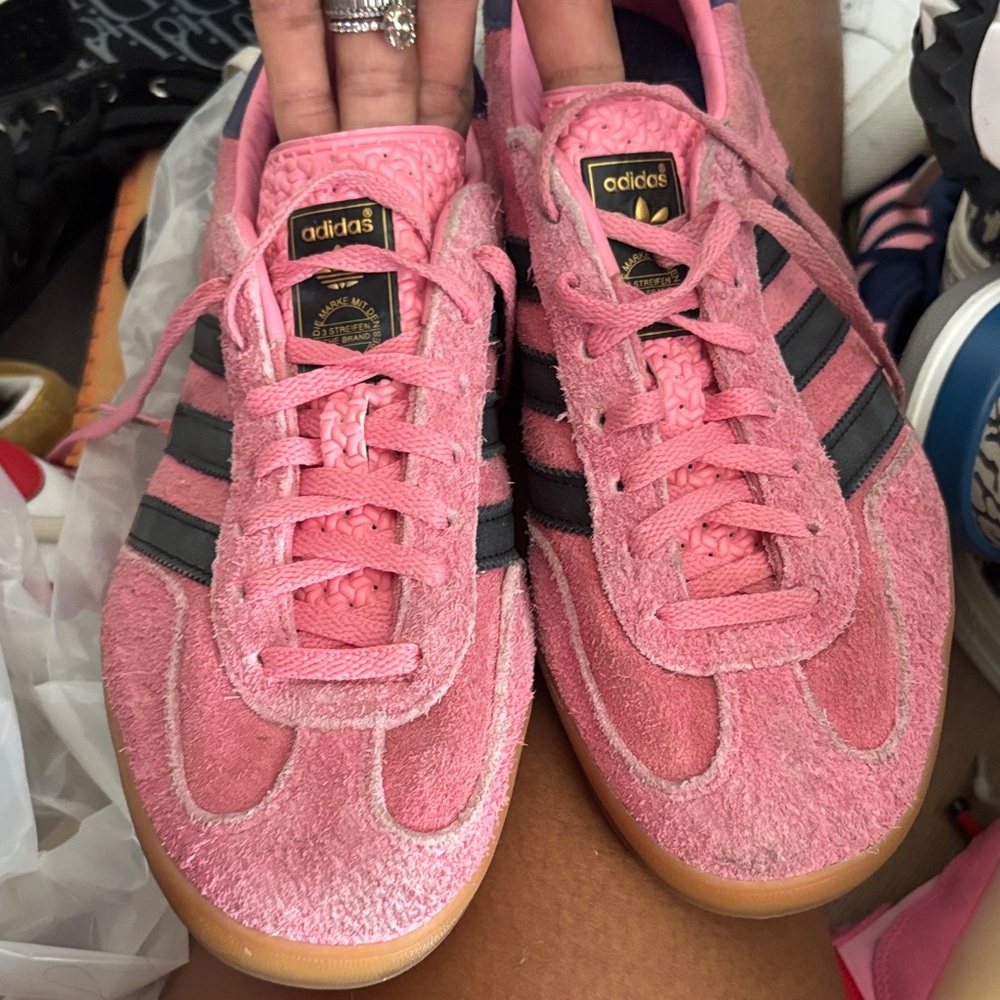 Adidas Women's Fuzzy Pink and Black Sneakers